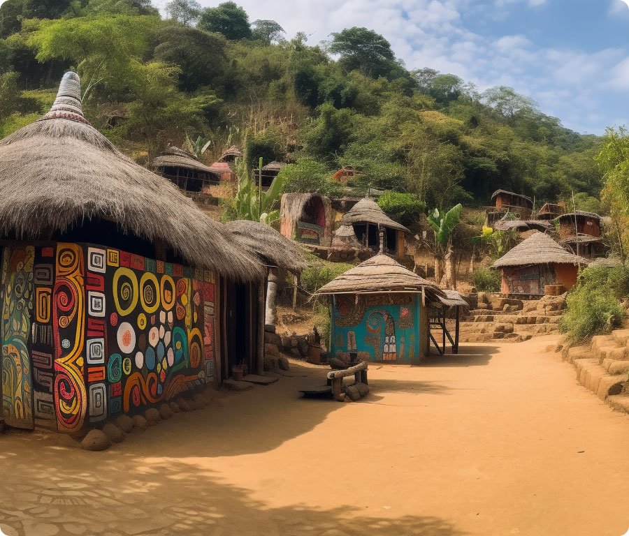 Thatched Roofs Dot Idyllic Cute African Rural